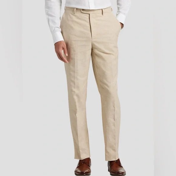 Stafford Linen Blend Pants Dress Mens Tan Slim Fit Straight Flat Front 40X32 - Picture 1 of 8